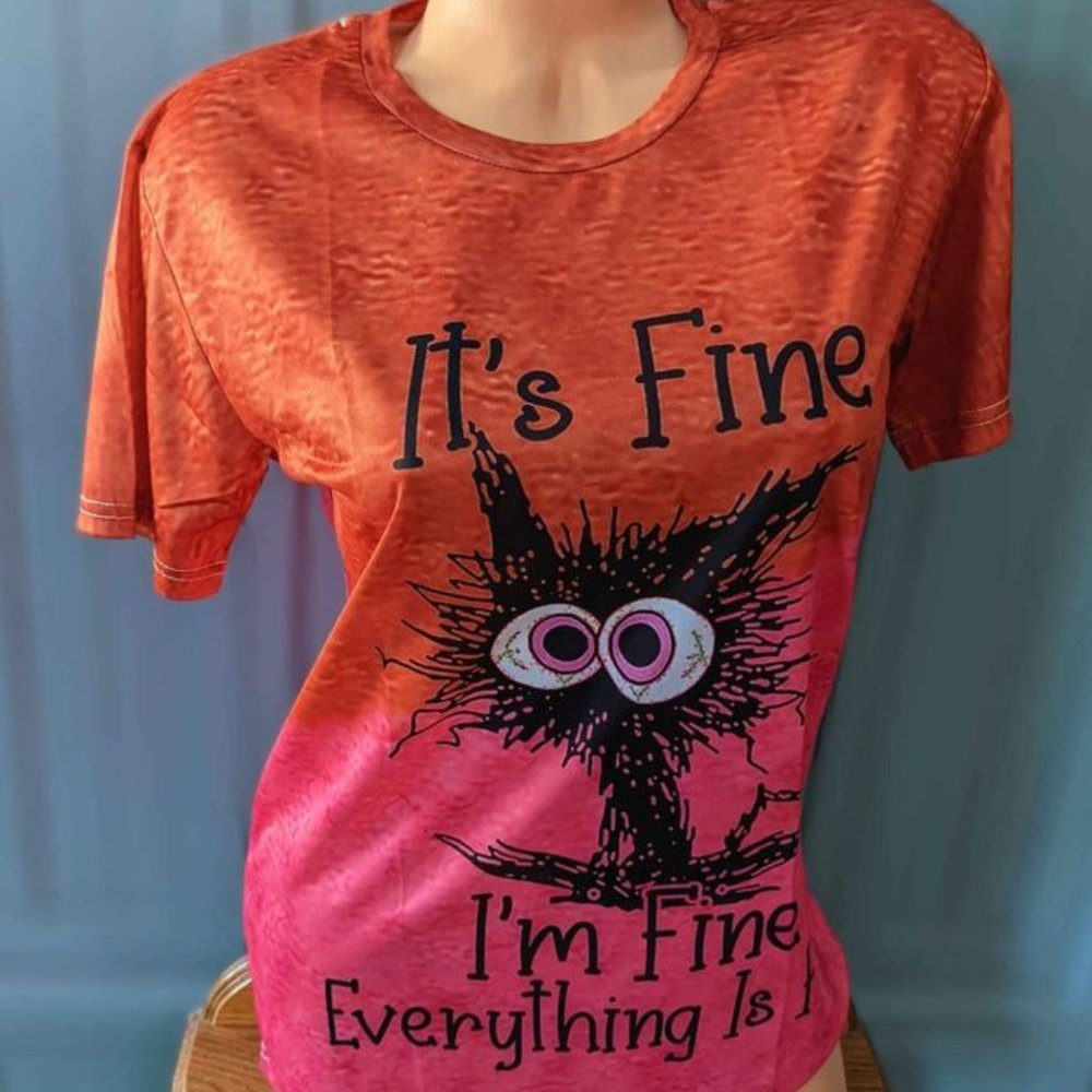 Women's Funny I'm Fine Stretch T-shirt Top Medium